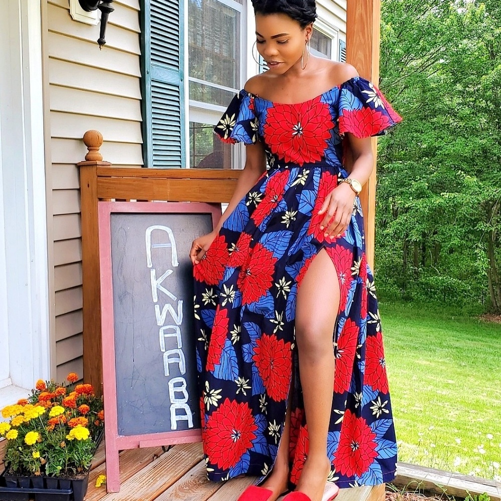 Tigh high split Maxi dress. Custom Africa Ankara made.